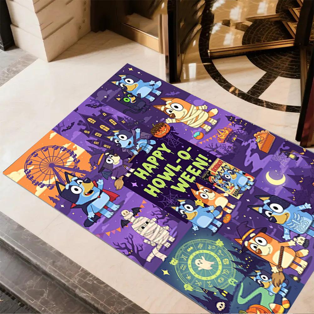 Halloween Bluey Characters Area Rug Suitable for Balcony Game Room Study room Playrooms Anti-slip Rug Anime Office Decor Perfect Gift for Women/Men