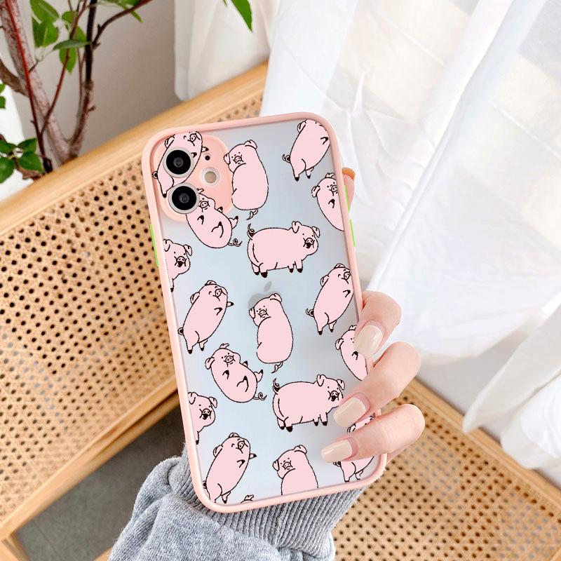 Bumper Phone Case For iPhone 16 12 11 14 13 15 Pro Max 16 7 8 Plus SE2020 X XR XS Cute Cartoon Pig Camera Protection Back Cover