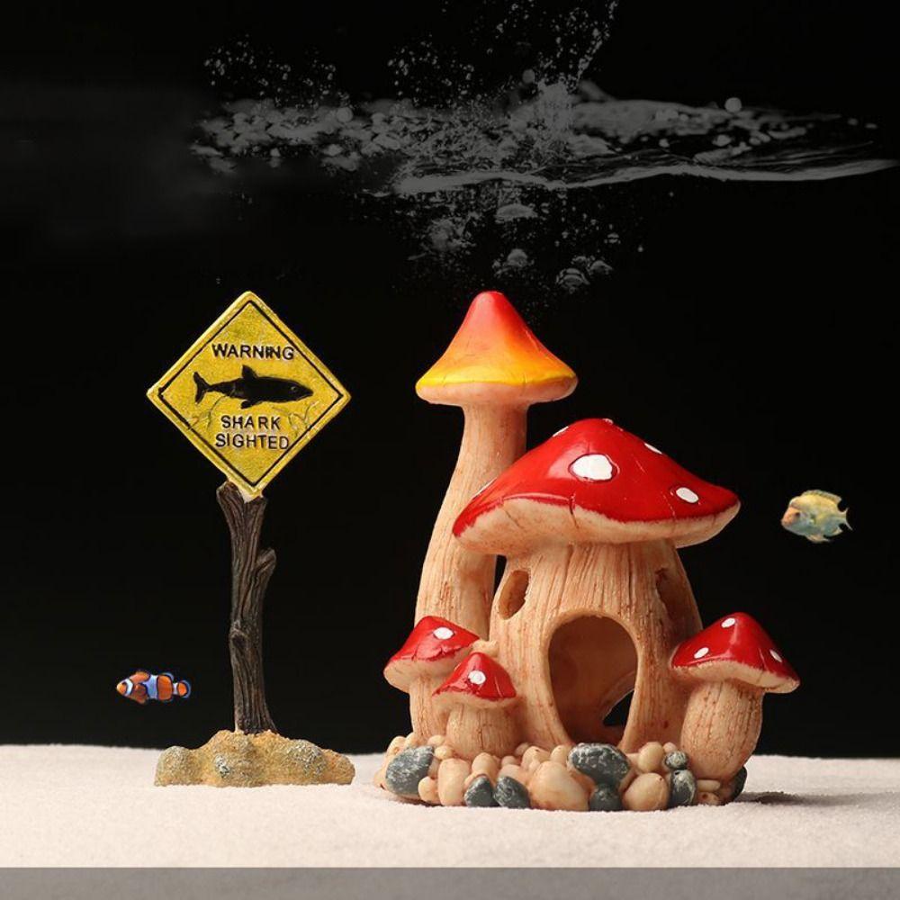 

Cartoon Mushroom Fish Hiding Cave Resin Pineapple Conch Ornament Fish Tank Style C