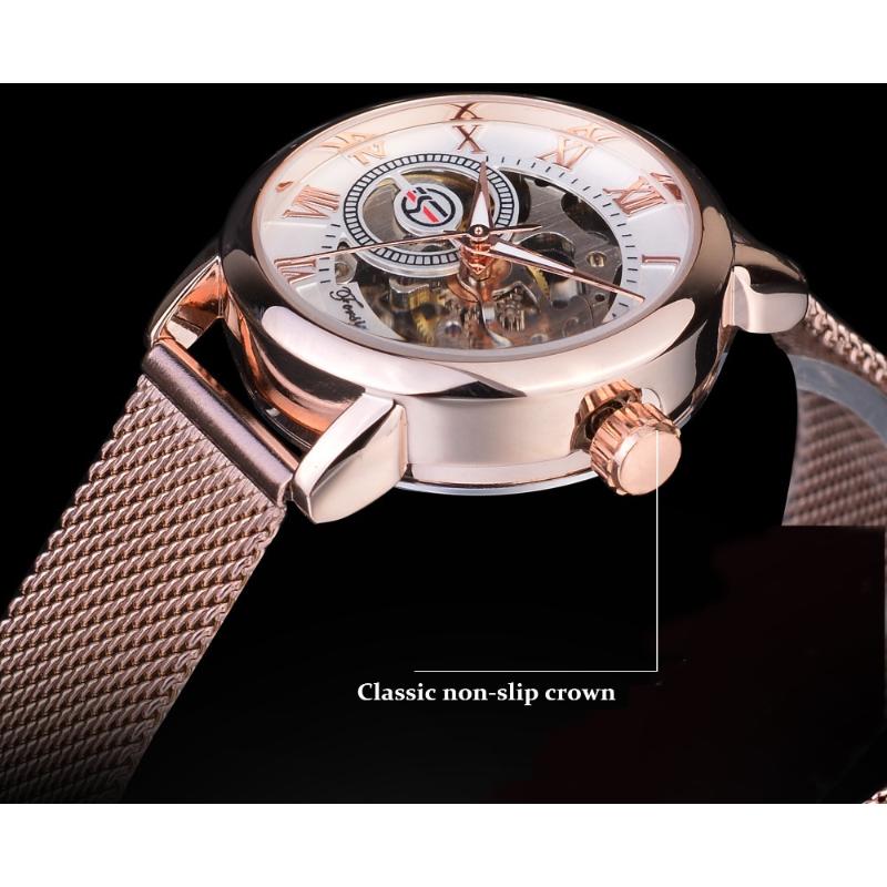 Forsining Ladies Fashion and Leisure Openwork Mesh Belt Small Female Mechanical Watch