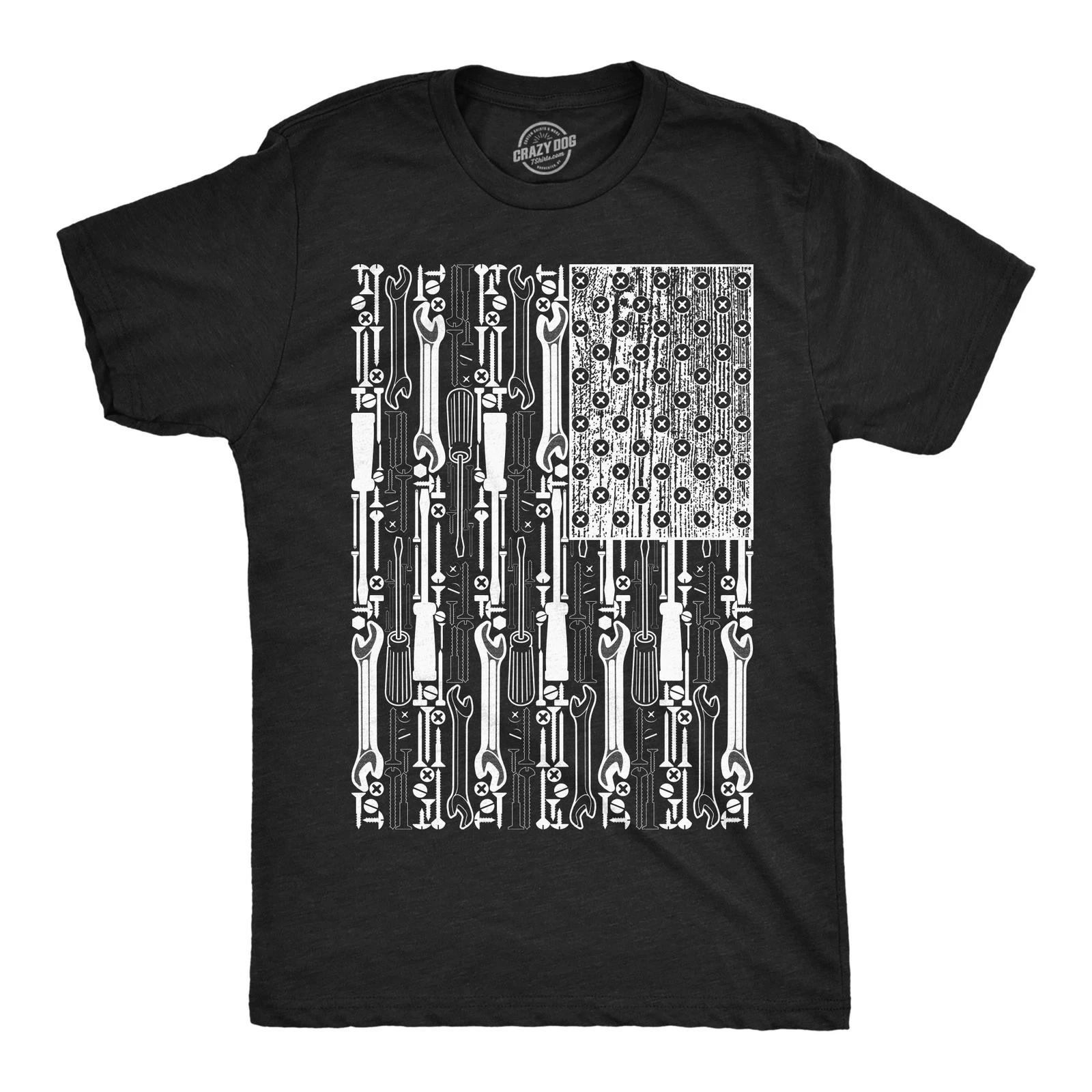 Mens Funny T Shirts USA Flag Tools Patriotic Mechanic Graphic Novelty Tee for S