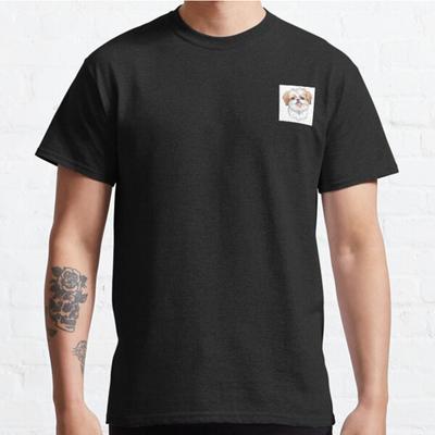 Men Fashion Casual Short Sleeves Cute Shih Tzu Puppy Black Tees Classic Oversized T-shirts