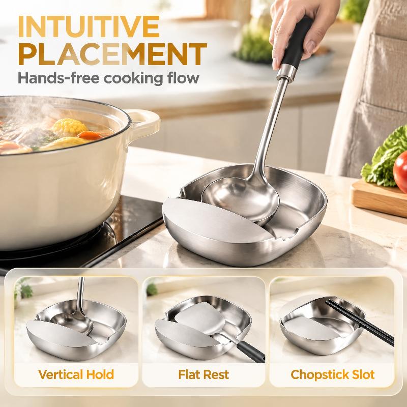 Stove Spoon Holder Stainless Steel Self Standing Utensils Frame Household Ladle Holder For Spoon Spatula Kitchen Counter Stove