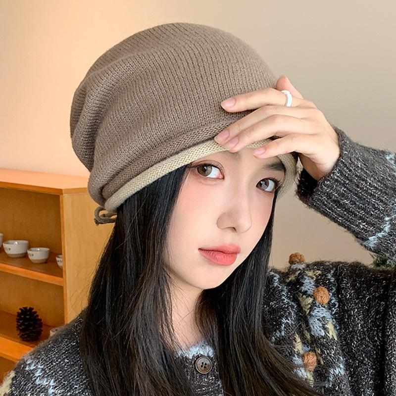 Autumn and Winter Fashion Pullover Knitted Hat Thermal Ear Protection Hat Children's Confinement Hat Versatile Big Head Circumference Stacking Hat