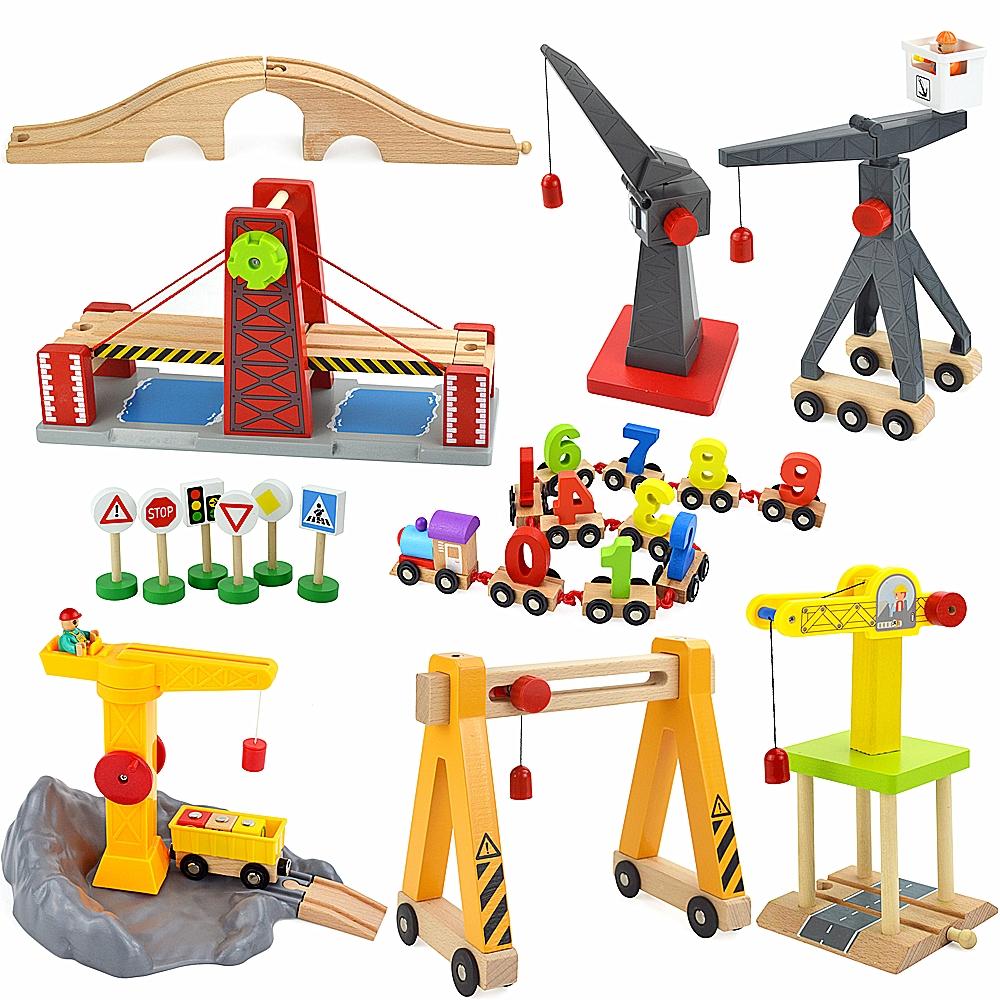 Wooden Train Track Racing Railway Street Sign Toys Bridge Track Accessories Fit Biro Wood Tracks Creative Toys For Children Gift