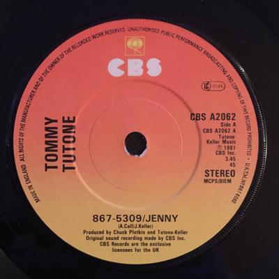 7-Zoll-Schallplatte TOMMY TUTONE - 867-5309/Jenny CBSA2062 CBS 1981 UK Rock Gebraucht
