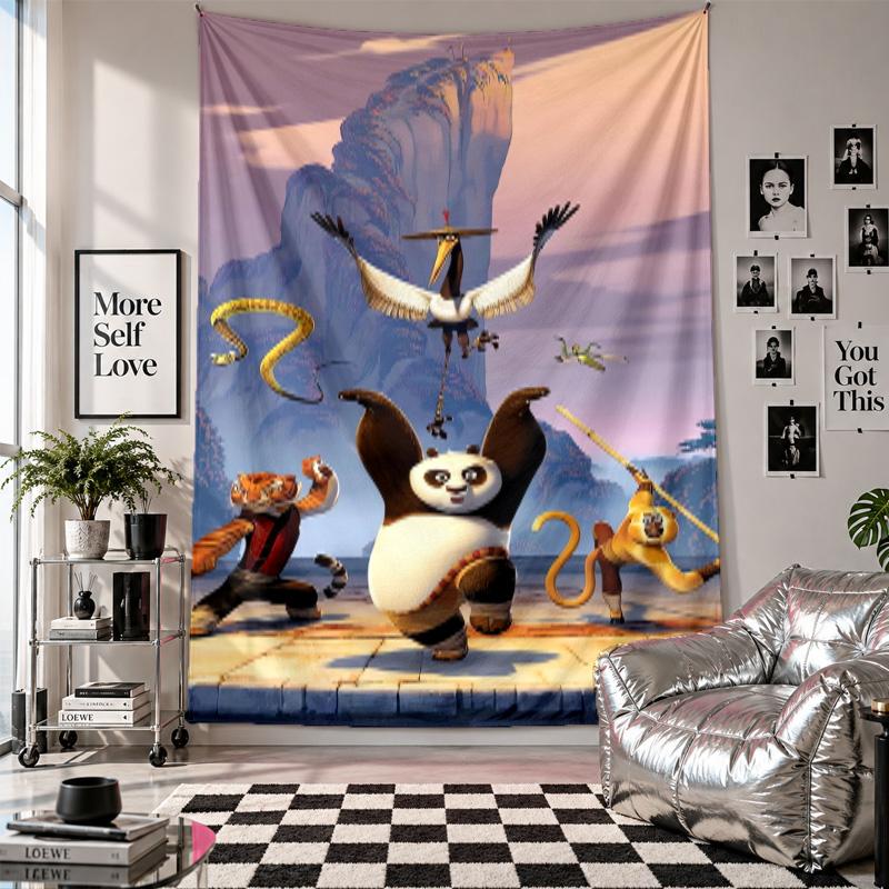 Nástěnná tapiserieKung Fu Panda Umění Závěsná látka Dekorativní kryt pozadí pro výzdobu místnosti