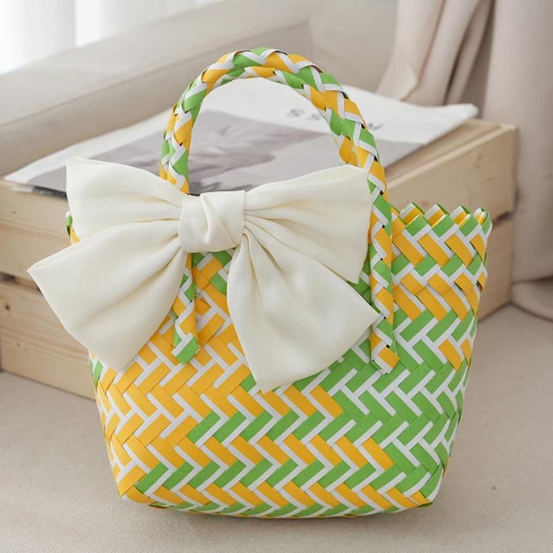 Elegant Bowknot Accent Basket for Weddings Holiday Gatherings and Travel Uses