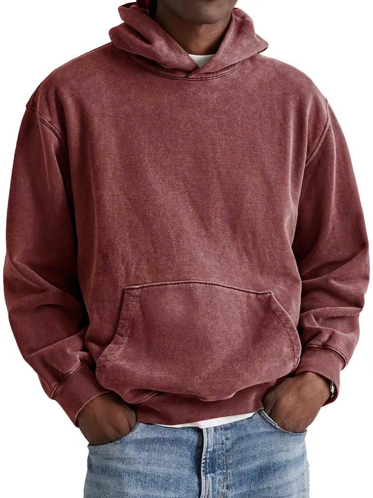 2025 Men's Retro Washed Cotton Hooded Pullover for Autumn/Winter