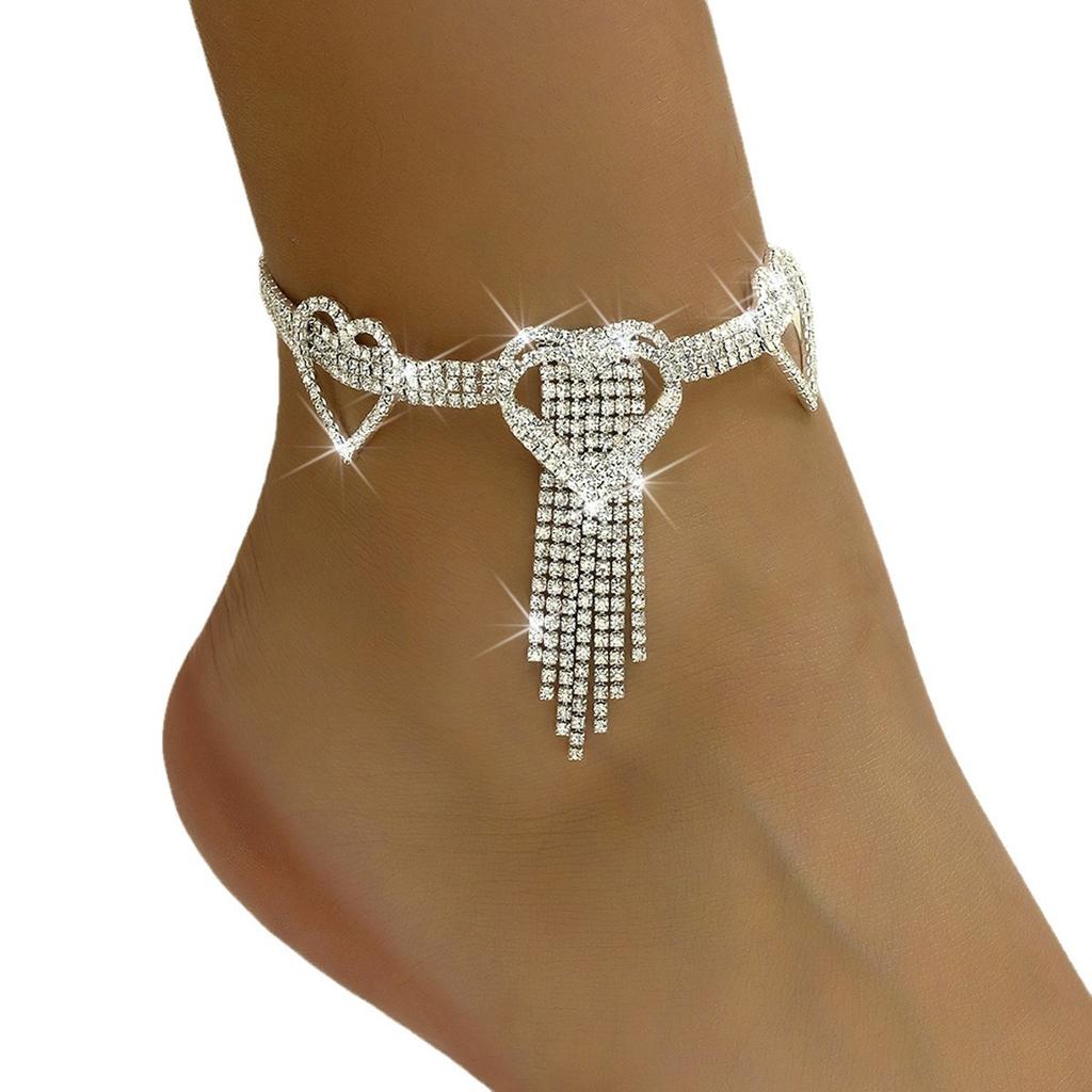Sexy Accessories Inlaid with Rhinestones Full of Diamonds Love Fringed Anklets Women's