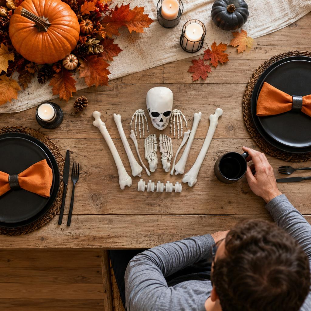 Halloween Skelett Dekoration für Party, Lebensgroßes bewegliches Skelett Requisite für Innen Außen Haus