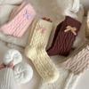 Bowknot Coral Fleece Socks Screw Thread Mid Tube Socks Women Comfortable Floor Plush Socks  Autumn
