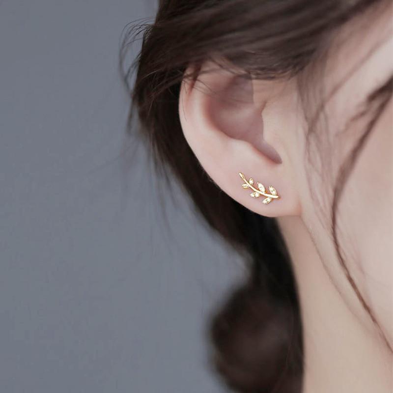 CAOSHI Dainty Leaf Stud Earrings with Shiny Zirconia Chic Lady Everyday Wearable Jewelry Fancy Accessories for Women Trendy Gift