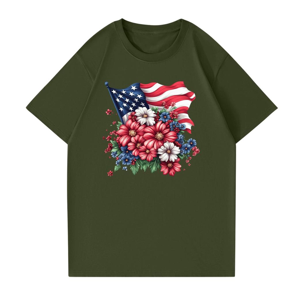 Women's Fashion Independence Day Printed Round Neck Short Sleeved Casual T-shirt Top