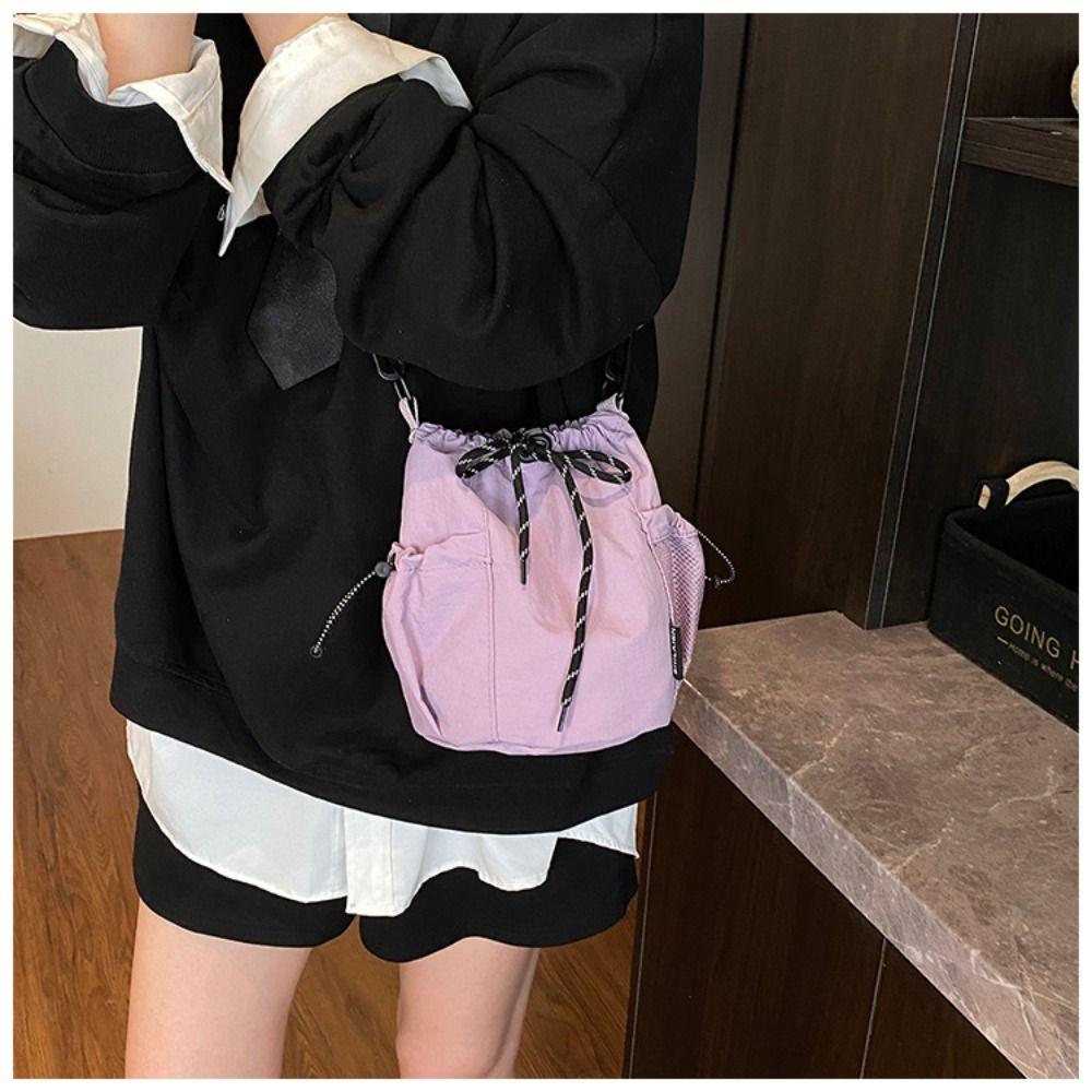 Handbag Drawstring Bucket Bag Purse Small Crossbody Bag Sweet Nylon Shoulder Bag  Travel