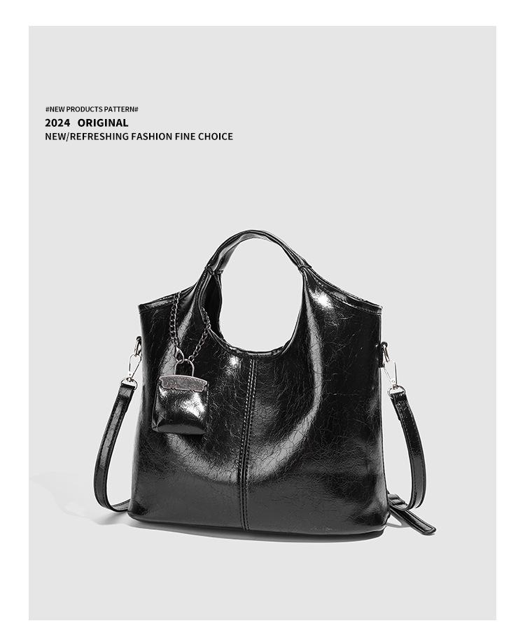 Fashionable Women's Textured Black Tote - 2025 Large Capacity Versatile Shoulder & Crossbody Bag