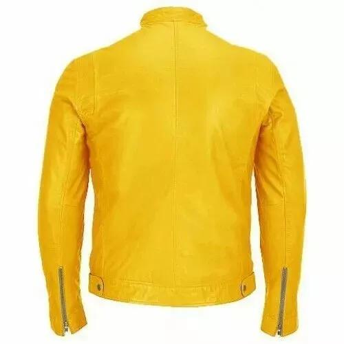 Stylish Genuine New yellow Handmade Lambskin Leather Men Jacket Biker Motorcycle