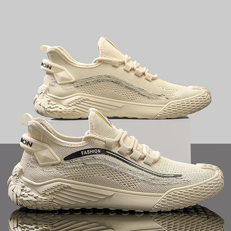 Men s fly-woven sneakers summer breathable mesh running shoes men s shoes street daily 39 бежевый