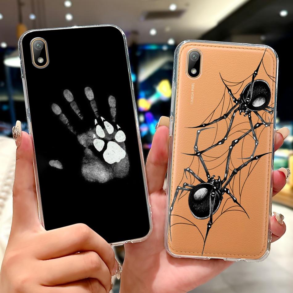 For Huawei Y5 (2019) Phone Case Y5 2019 AMN-LX9 Elegant Floral Cat Painted Soft Silicone Transparent TPU Cases