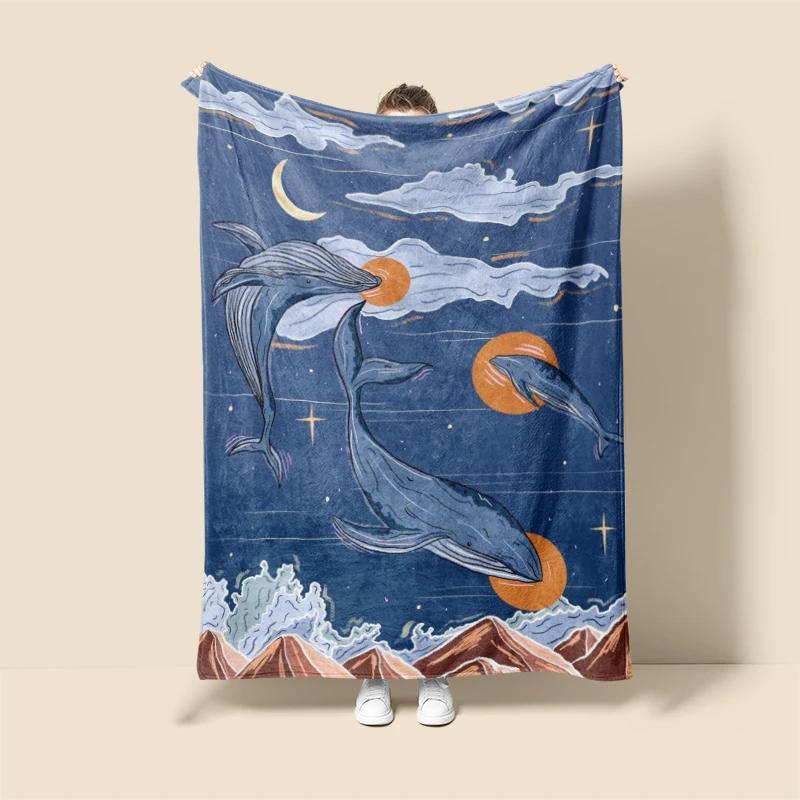 Ocean Whales Home Decoration Plush Throw Sofa Blanket Anime Animals Bedspread Bed Fluffy Soft Blankets Decor Plaid Modern