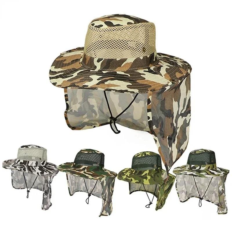 Outdoor Fishing Hat Wide Brim Man Breathable Mesh Fishing Cap Beach Hats Camouflage Sun Uv Protection Shade Hat Gardering Hat