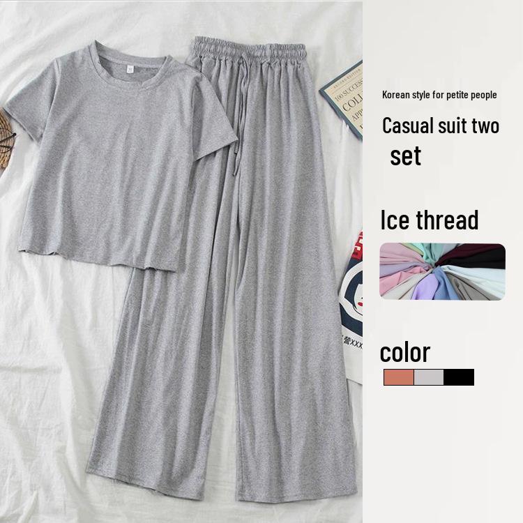 2025 Summer Korean-Style Women's Short-Sleeve Suit: Trendy Wide-Leg Pants Two-Piece Set