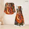 Women Plus Size Two Piece Dress Set Tie Neck Three Quarter Sleeve Cardigan Sleeveless Long Dress Halloween Ghost Pumpkin Printed White