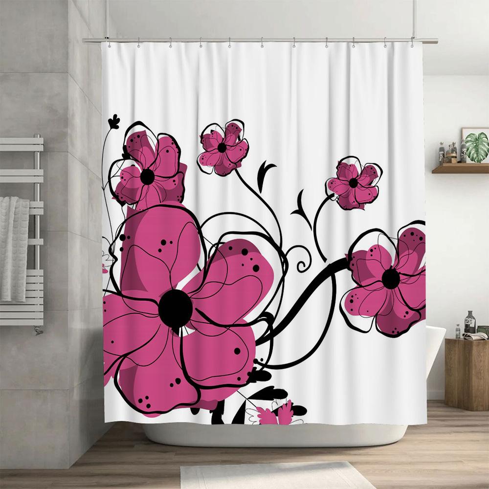 Charming Pink Floral Printed Shower Curtain for Bathroom Decoration Waterproof Fabric Decorative Home Accessories
