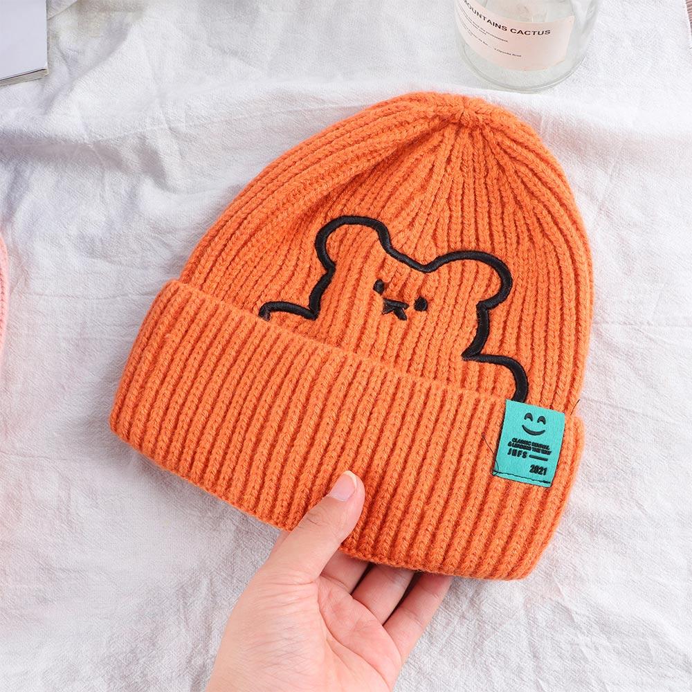 Warm Stripe Winter Embroidered Bear All-match Wool Hat Knitted Hat Korean Style Caps Women Beanies
