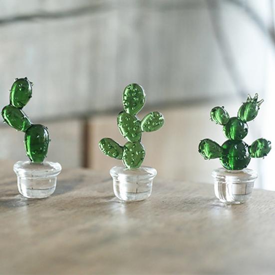 Cactus Ornaments Good Craftsmanship Decorative Glass Miniature Cactus Bonsai Figurine