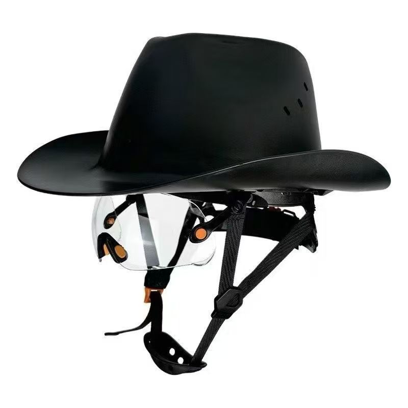 Elmetto da Cowboy Certificato con Occhiali di Alta Qualità Protezione Solare a Tesa Larga Casco di Sicurezza da Cowboy alla Moda Elmetto da Cowboy Classico