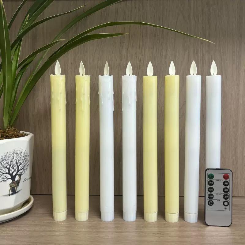 Led Taper Candle w/Remote&timer Moving Wick Flickering Window Tea Light Battery Operate Christmas Dinner Table Decoration-H23CM