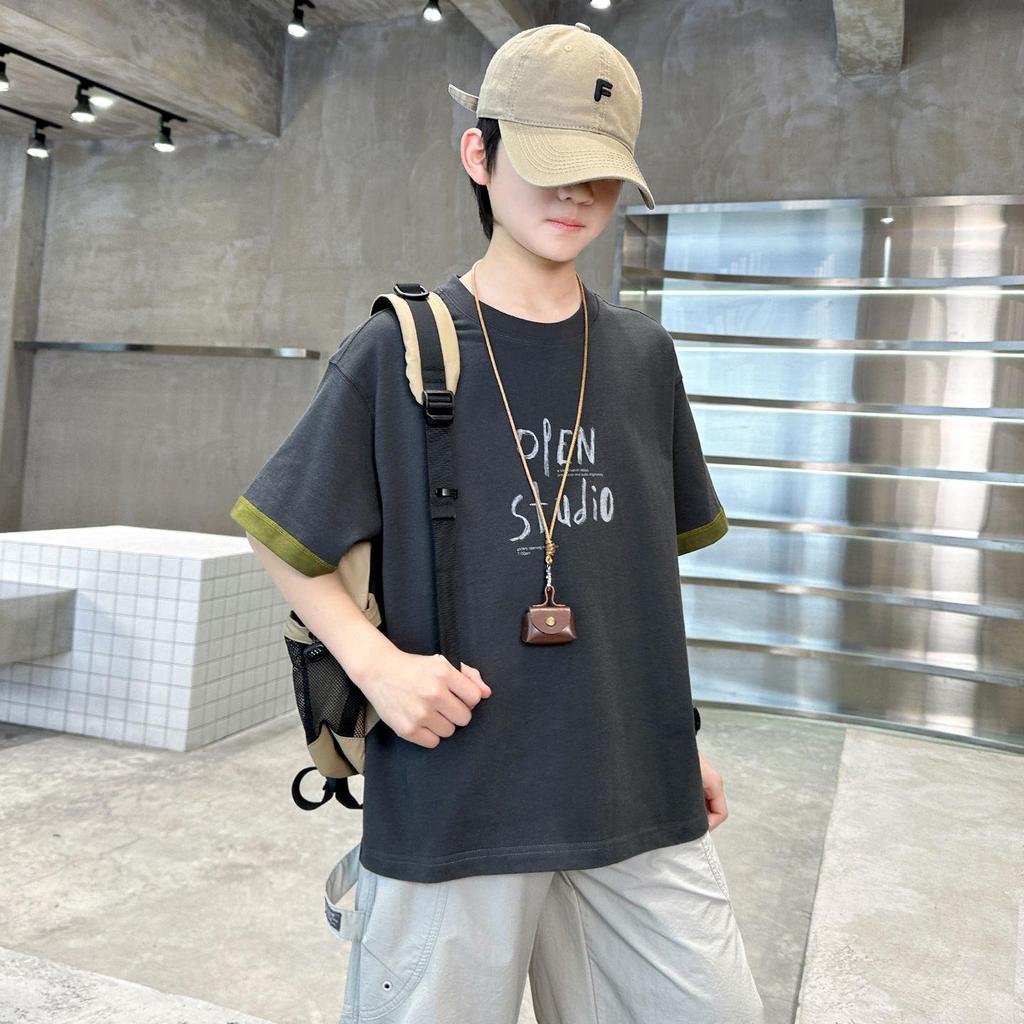 Trendy Spring/Summer 2026 Boys' Short-Sleeve T-Shirt - Cool Boy Personality for Middle and Big Kids