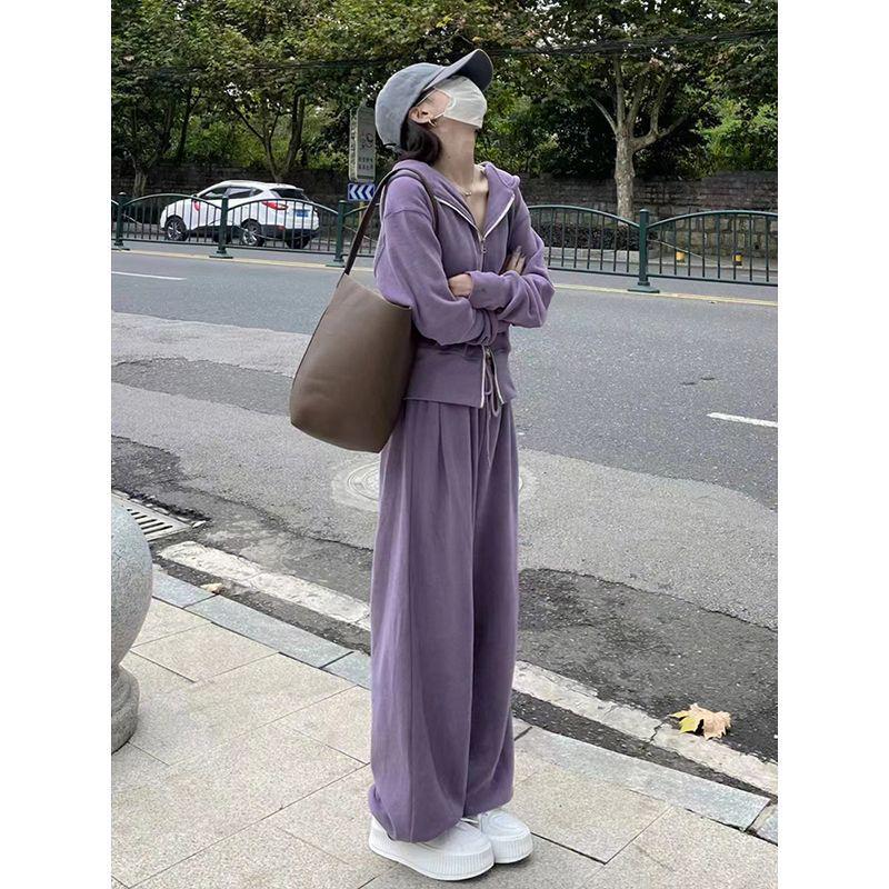 Trendy Korean-Style Slimming Women's Sport Suit: Stylish Spring/Autumn Hoodie & Casual Two-Piece Running Set