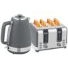 Stainless Steel Panel Kettle and Toaster Set - Grey