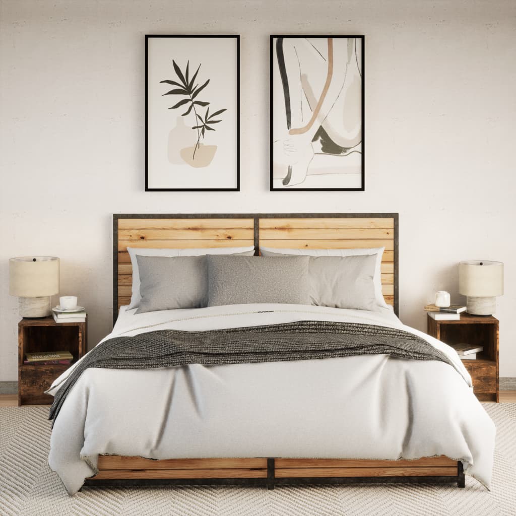 Vidaxl Bedside Tables with LED Lighting, 2 Pcs., Smoked Oak
