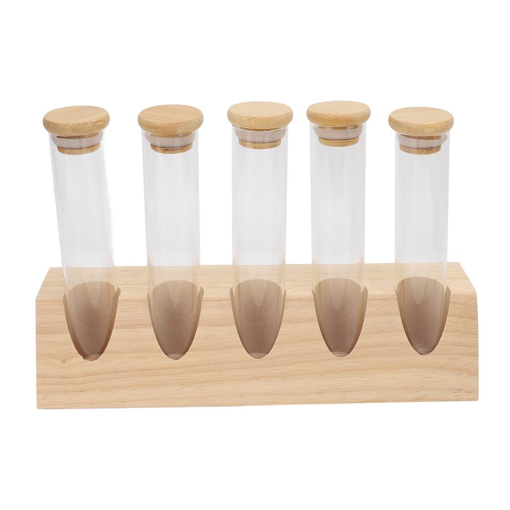 Coffee Bean Tubes Glass Refillable Dosing Coffee Bean Storage Jars with Solid Wood Base for Cafe
