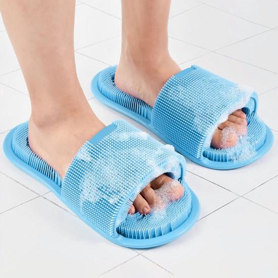 Foot Scrubber Massage Slippers Feet Cleaner Silicone Bristles Slippers Shower Slippers with Anti-Slip Suction Cups for Exfoliating Cleaning Foot
