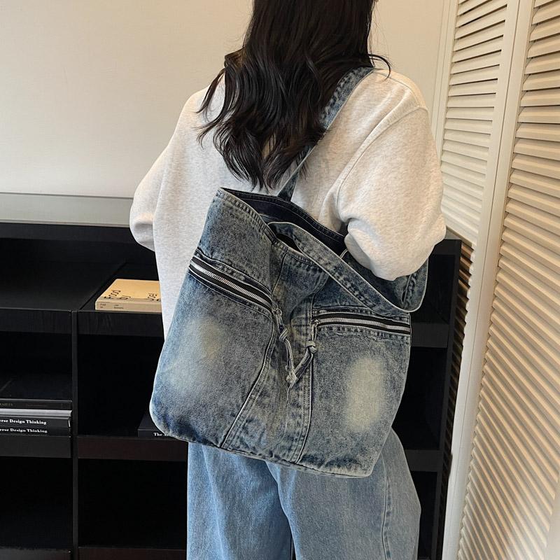 Vintage Denim Toteväska Ficka Pendlarväska