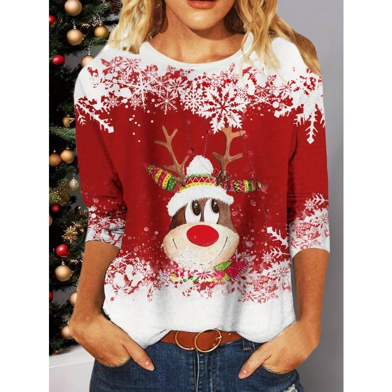 Christmas Theme Snowman 3D Print O-Neck Long Sleeve T-Shirt Fashion Women Clothing Casual Y2k Clothes Harajuku