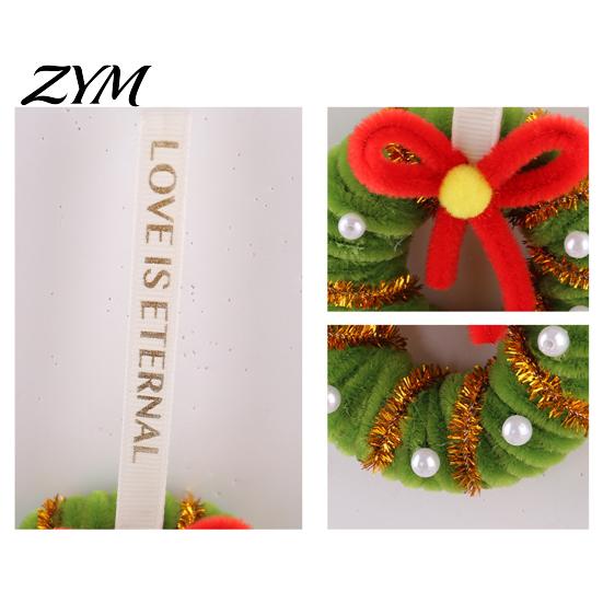 Indoor Christmas Decor Handmade Pipe Cleaner Wreath Ornament, Chenille Stems Mini Festive Wall Hanging Crafts with Bow Bells for Holiday Window