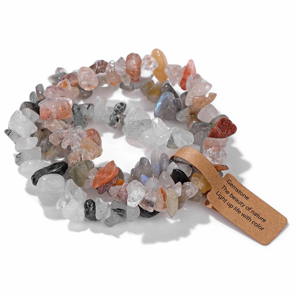 Hot Natural Chip Stone Bracelet 3Pcs/Lot Energy Crystal Gems Greval Beads Bracelet Set For Women Chip Jewelry Men Bangle Stretch
