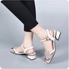 Outer Wear Rhinestone Open-toed Summer New Style Thick Mid-heel One-word Low-heeled Sandals Women