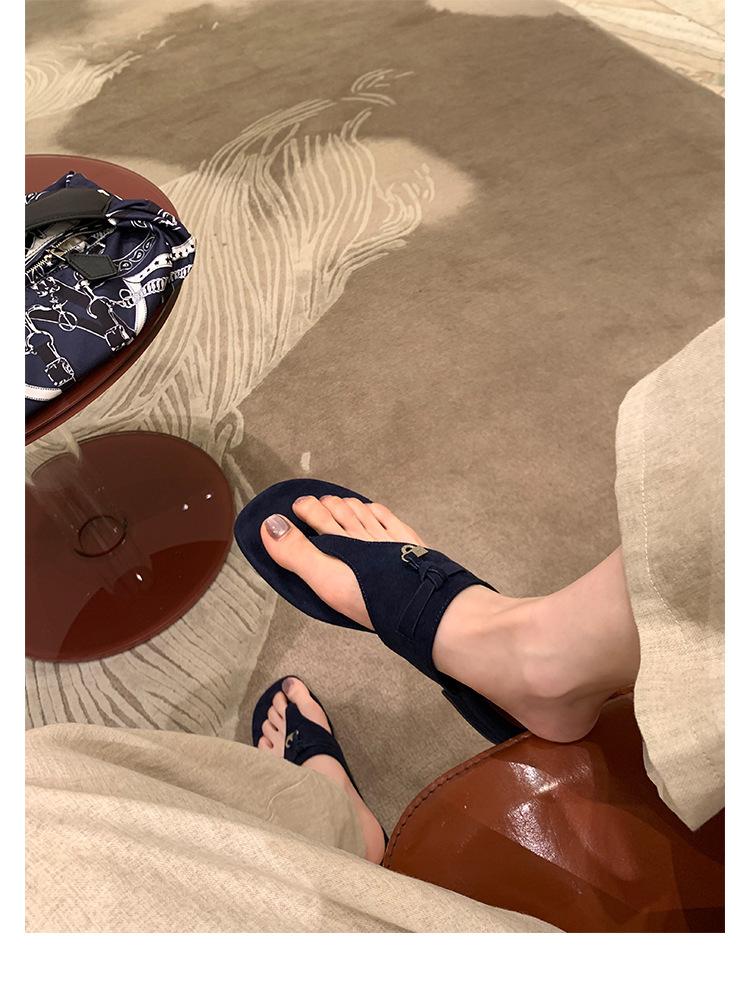 [] lp wife drag~ metal buckle tassel toe flat bottom herringbone cool slippers women wear summer