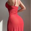 Neue sexy Pyjama-Trägernachthemd Rotes Kleid tiefer V-Ausschnitt beliebte Damen
