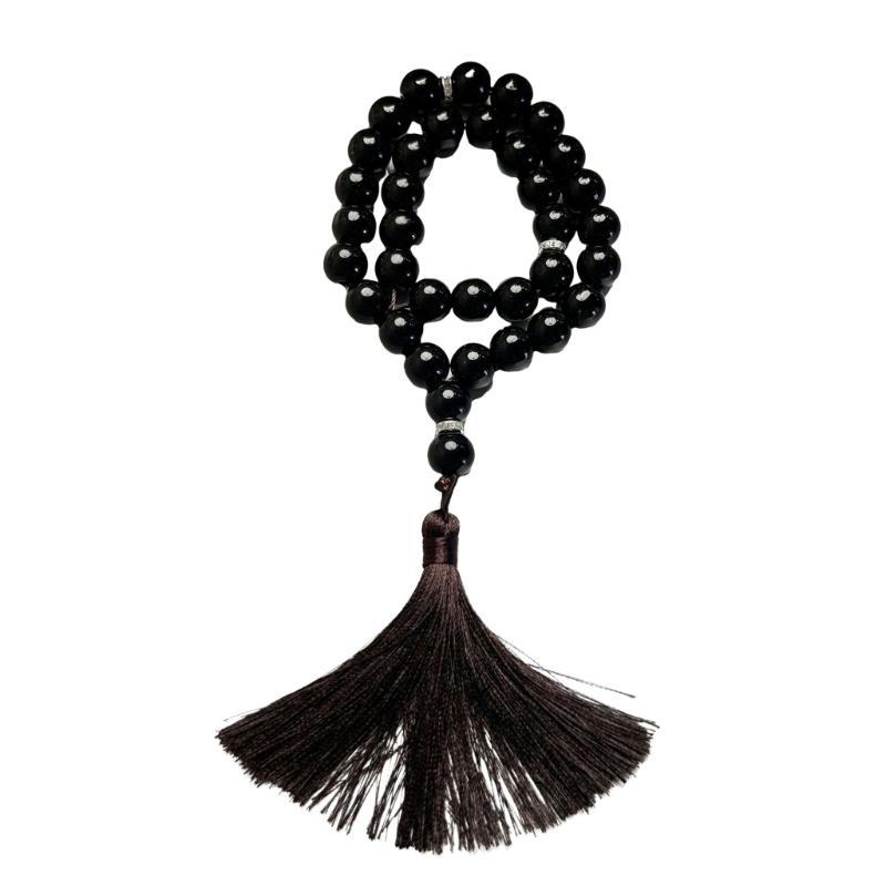 A52E Aesthetic Glass Grains Rosary Beads with Fringe for Meditations and Peace