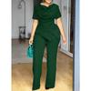 Sommer Neuer Stil High-Waist Übergröße Oberteil und Gerade Hose Modisches und Figurbetontes Kurzarm-Set für Damen