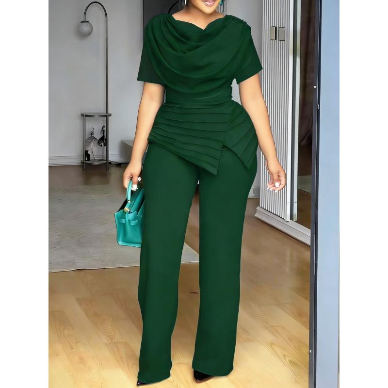 Sommer Neuer Stil High-Waist Übergröße Oberteil und Gerade Hose Modisches und Figurbetontes Kurzarm-Set für Damen