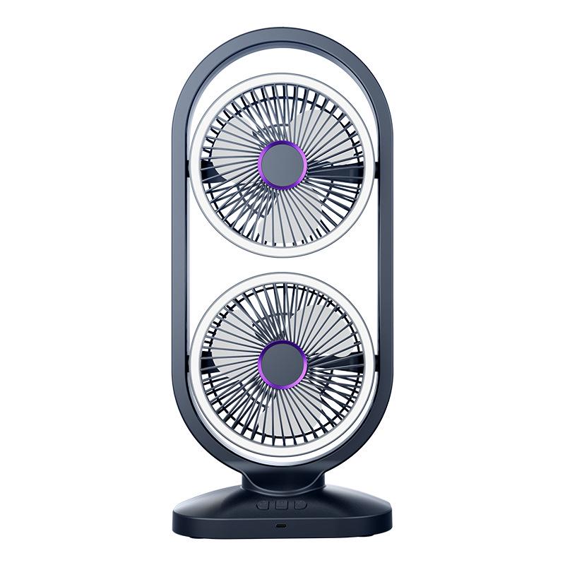 Dual-Head USB Desktop Fan with Light and Five Speeds for Home and Outdoor Use