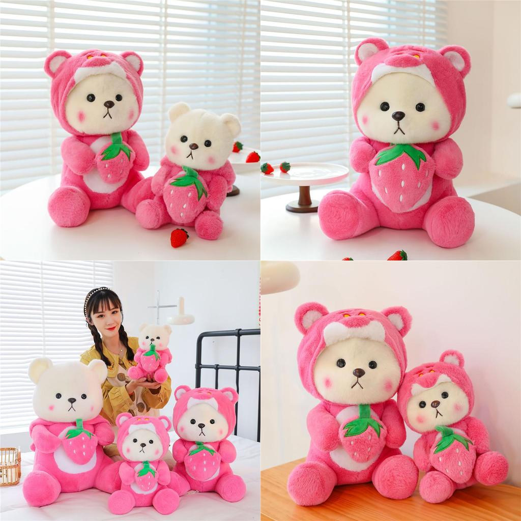 Süßer Erdbeer-Teddybär Plüschtier für Kinder Weiches und kuscheliges Stofftier Geschenk 40cm 50cm 65cm)